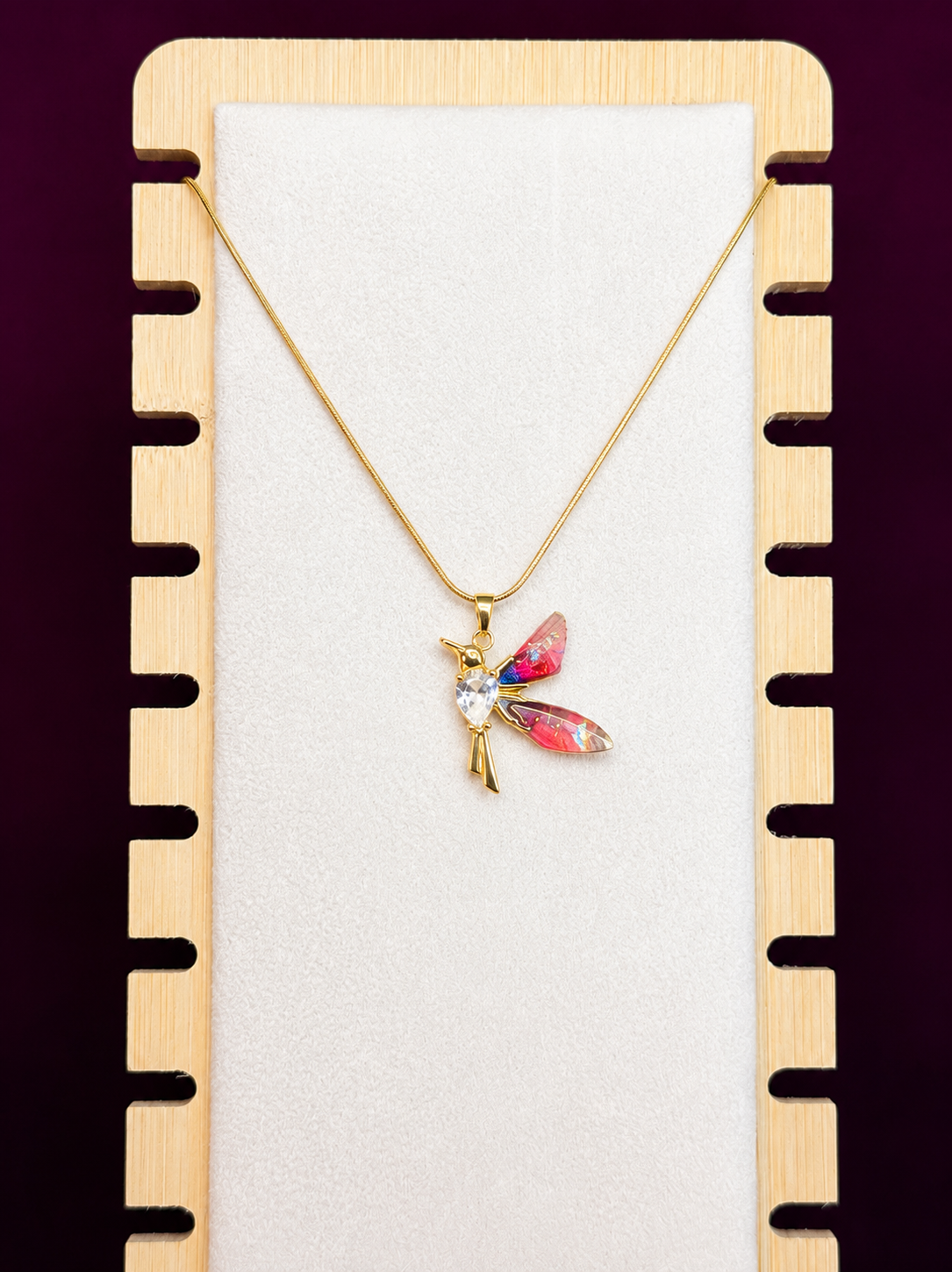 Aurora Fairy Anti-Tarnish Crystal Pendant Necklace | Pink Enamel Fairy Necklace for Women