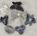 Elegant Grey Hair Accessories Combo | Premium Hair Clips & Bow Set with Earrings