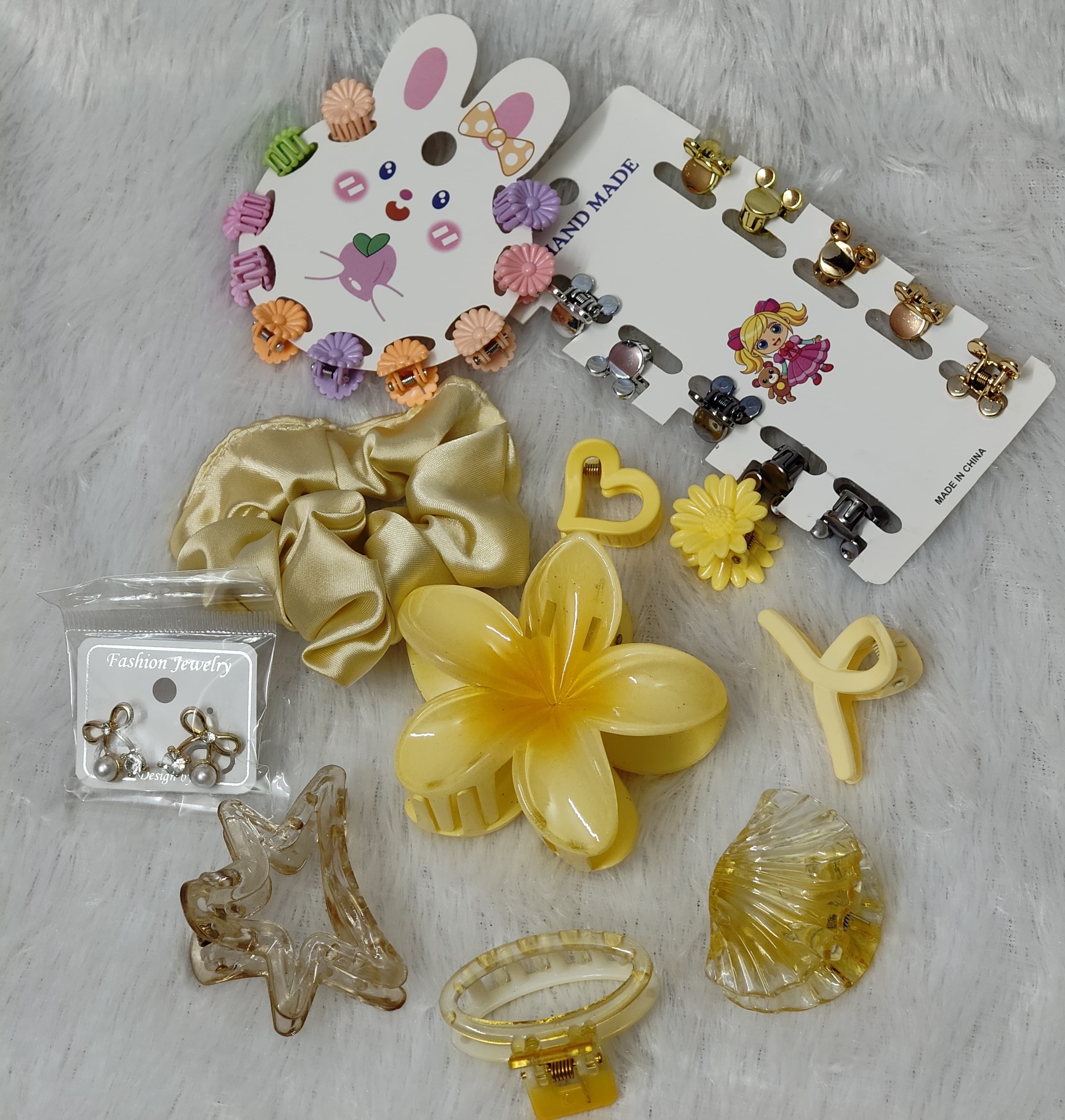 Sunshine Yellow Hair Accessories Combo | Cute Hair Clips, Mini Claw Clips & Earrings Set
