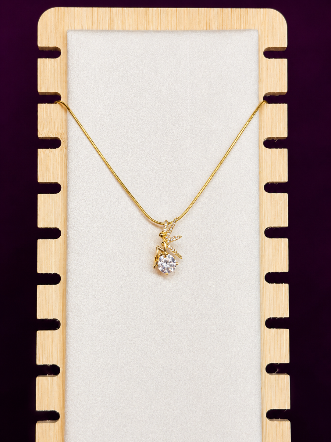 Crystal Dragonfly Anti-Tarnish Pendant Necklace | Gold Minimal CZ Necklace for Women
