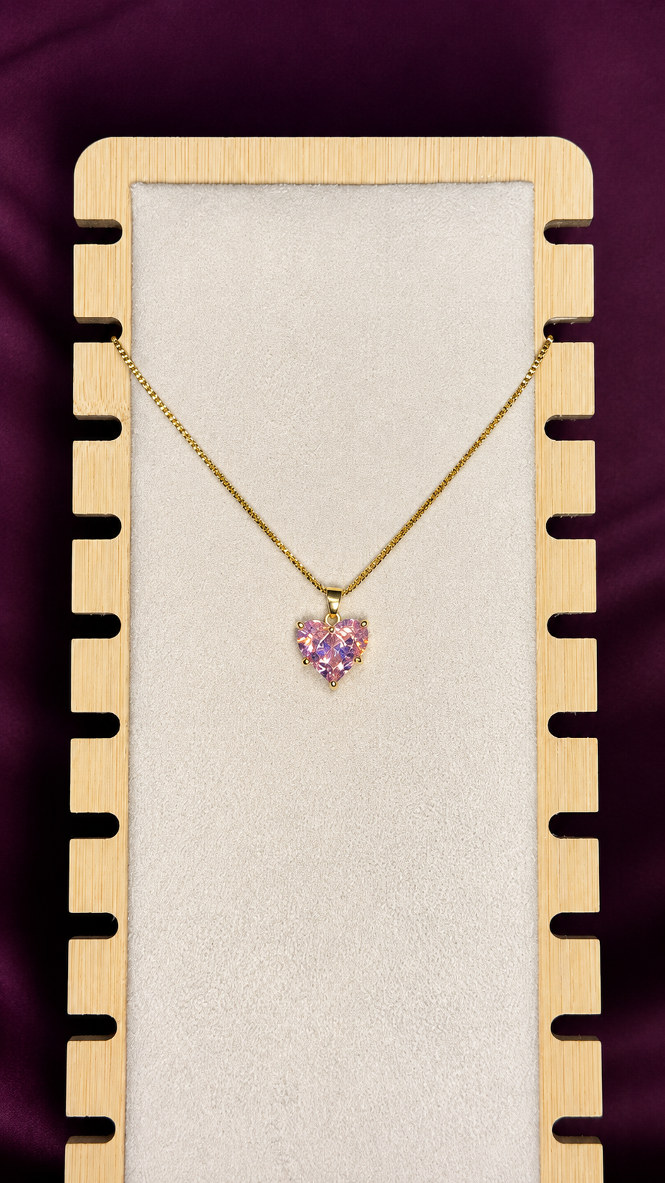 Pink Heart Crystal Pendant Necklace | Anti-Tarnish 316L Stainless Steel