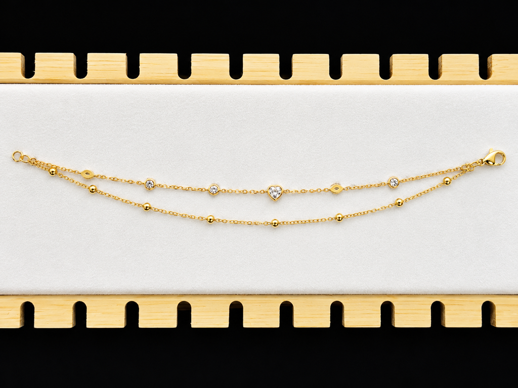 Celeste Double Layer Anti-Tarnish Bracelet | Crystal & Beaded Gold Bracelet for Women