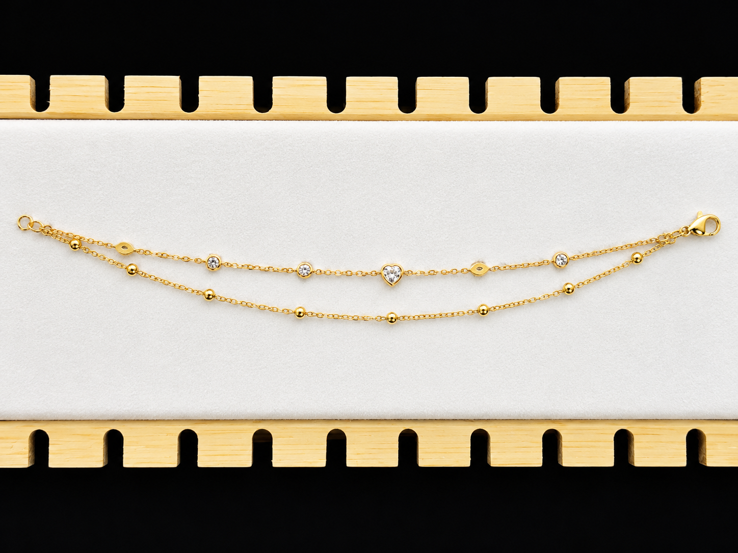 Celeste Double Layer Anti-Tarnish Bracelet | Crystal & Beaded Gold Bracelet for Women