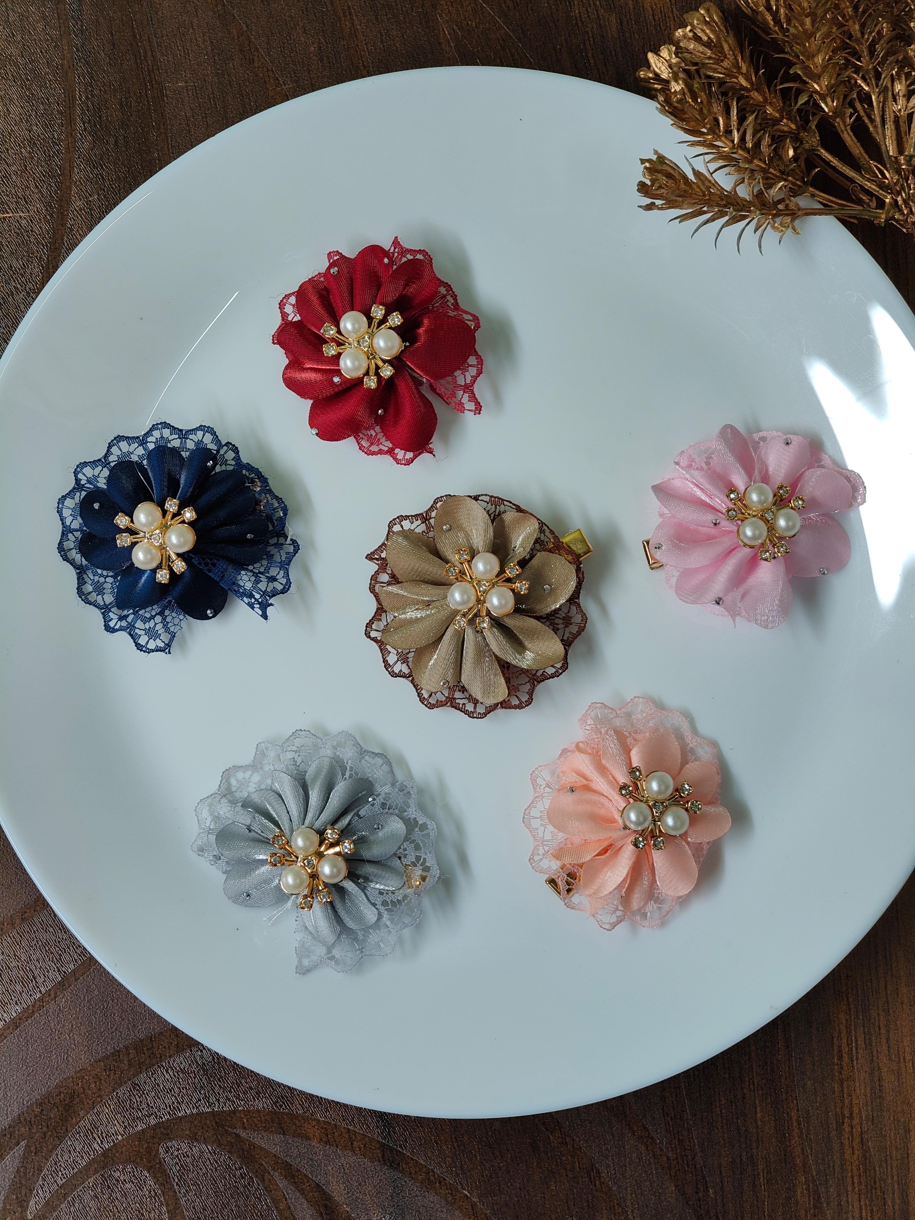 Rosé Bloom Pearl Floral Hair Clip | Elegant Lace Flower Hair Accessory
