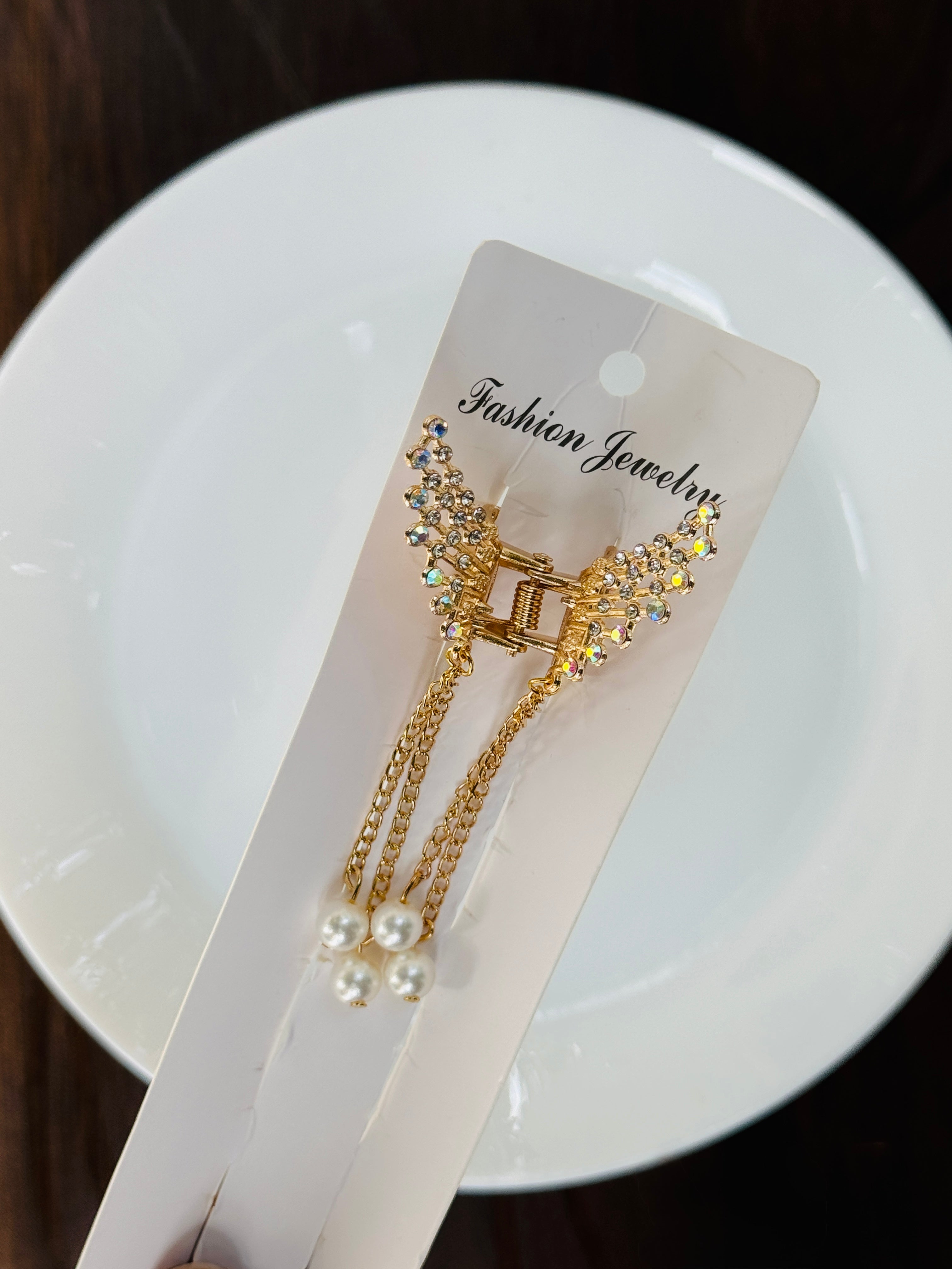 Aurora Crystal Butterfly Pearl Hair Claw Clip | Korean Luxury Hair Accessory