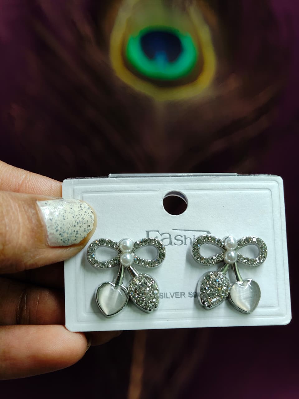 Elegant Bow & Heart Crystal Stud Earrings | Silver-Plated Pearl Earrings for Women
