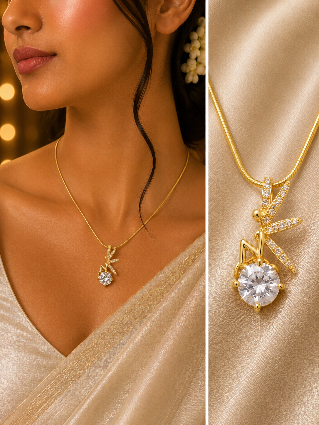 Crystal Dragonfly Anti-Tarnish Pendant Necklace | Gold Minimal CZ Necklace for Women