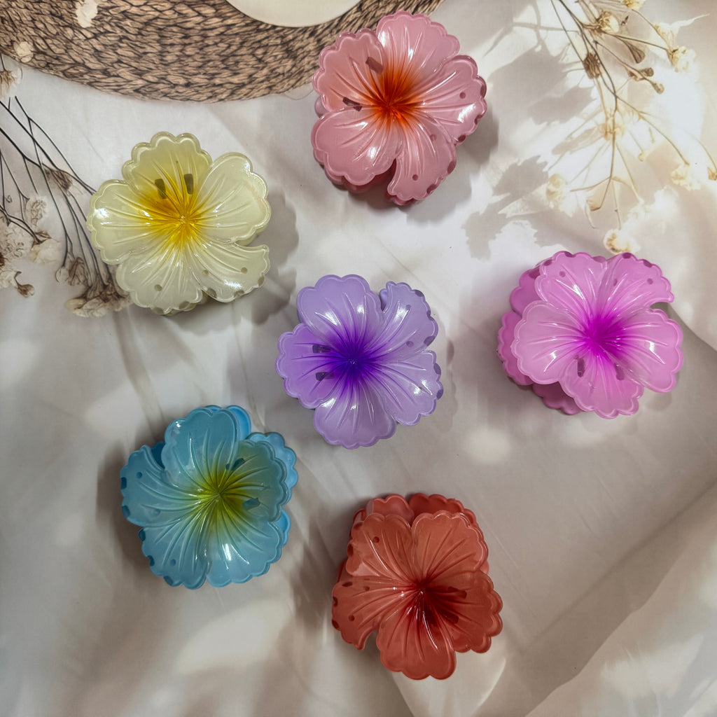 Hibiscus Bloom Hair Claw Clip | Korean Floral Statement Hair Accessory