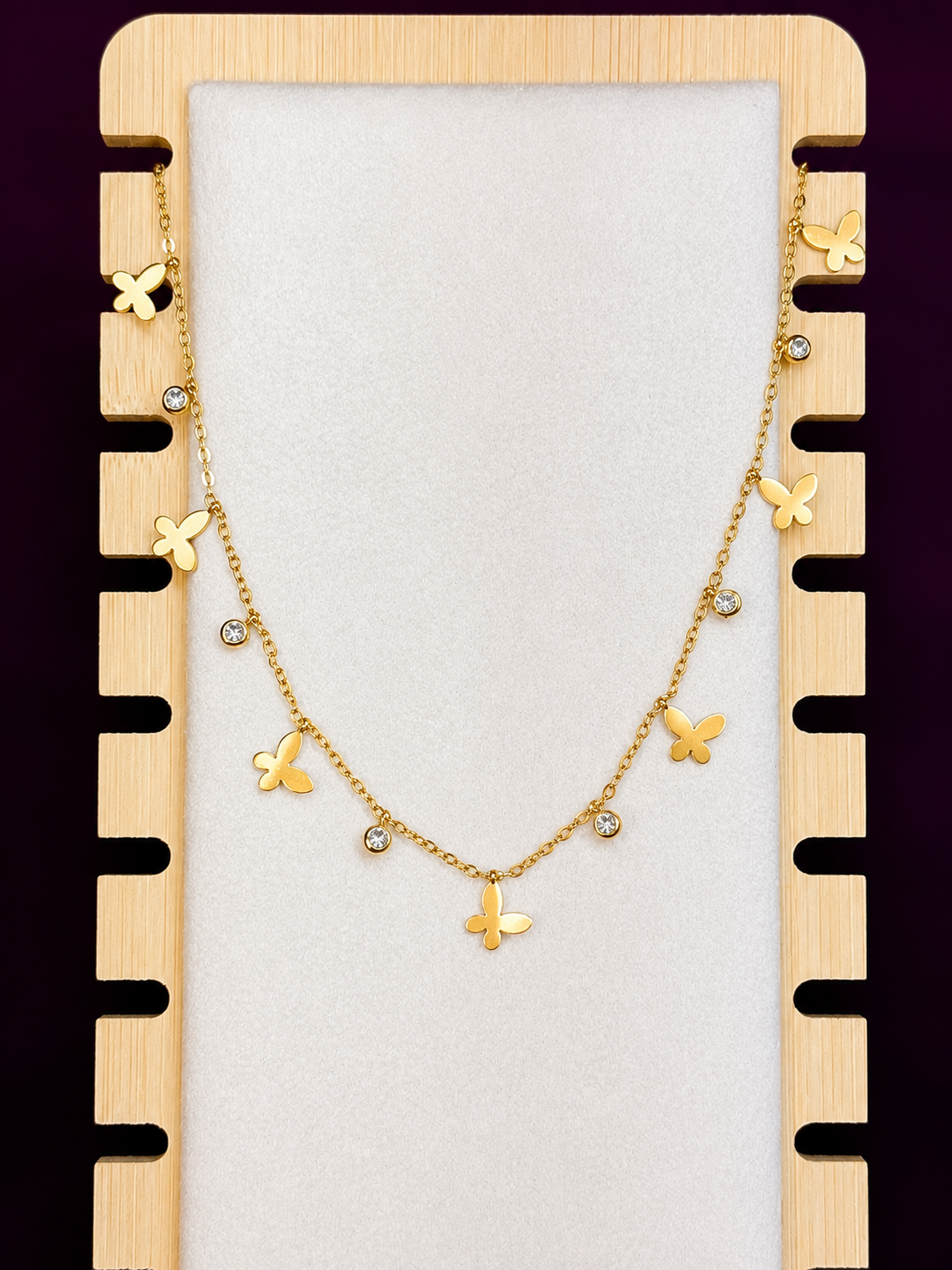 Golden Flutter Anti-Tarnish Butterfly Necklace | Dainty Gold Butterfly & Crystal Necklace for Women