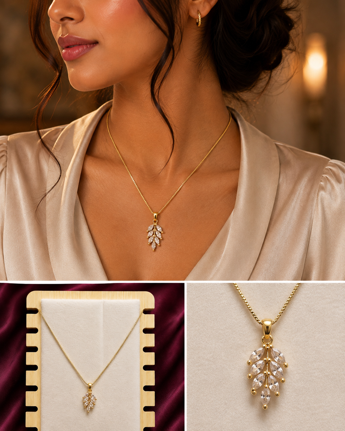 Anti-Tarnish Teardrop Crystal Pendant Necklace