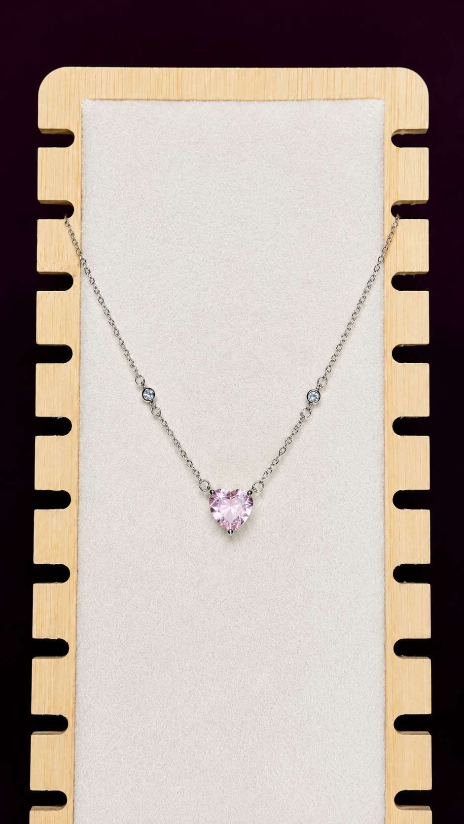 Pink Heart Crystal Necklace | Anti-Tarnish 316L Stainless Steel