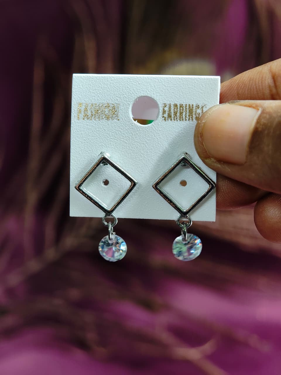 Nova Square Crystal Drop Earrings – Silver Finish
