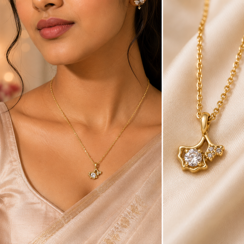 Luna Spark Anti-Tarnish Crystal Pendant Necklace | Minimal Gold Necklace for Women