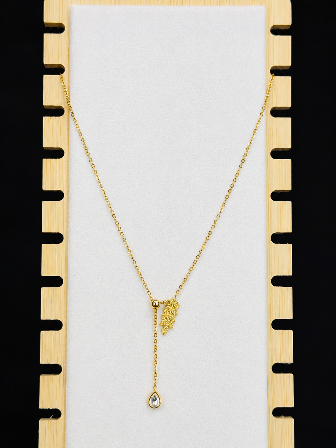 Golden Leaf Drop Lariat Necklace | Anti-Tarnish Adjustable Y Necklace for Women