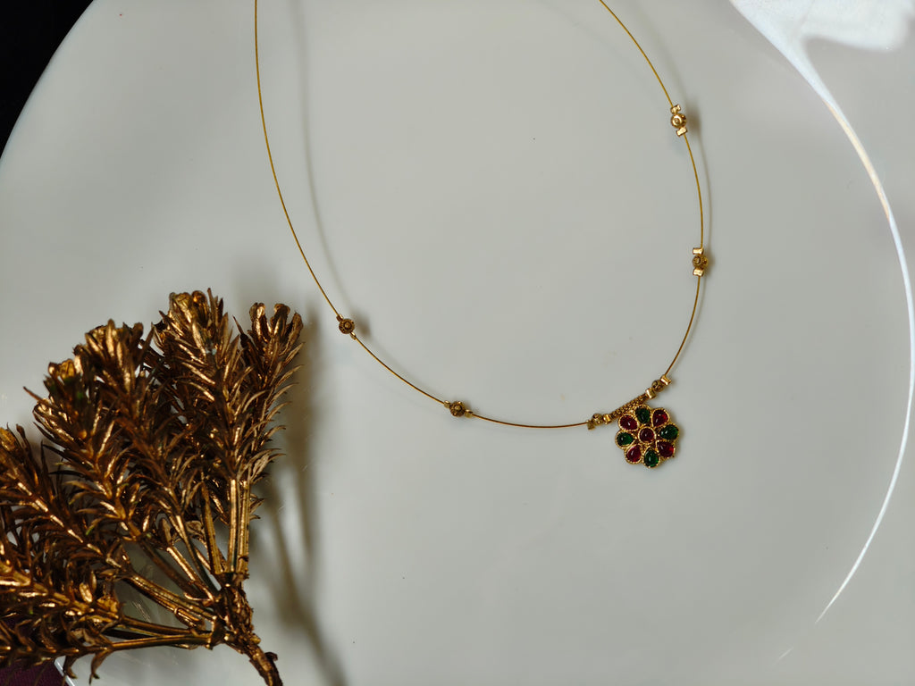 Traditional Floral Pendant Gold Necklace | Anti-Tarnish Stainless Steel Minimal Temple Necklace
