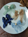 Pearl Organza Bow Hair Clip | Elegant Sheer Ribbon Bow for Women & Girls