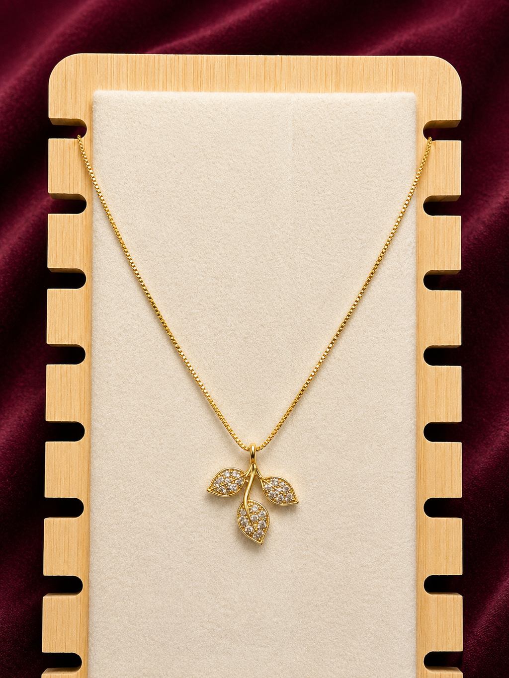 Anti-Tarnish Triple Leaf Crystal Pendant Necklace