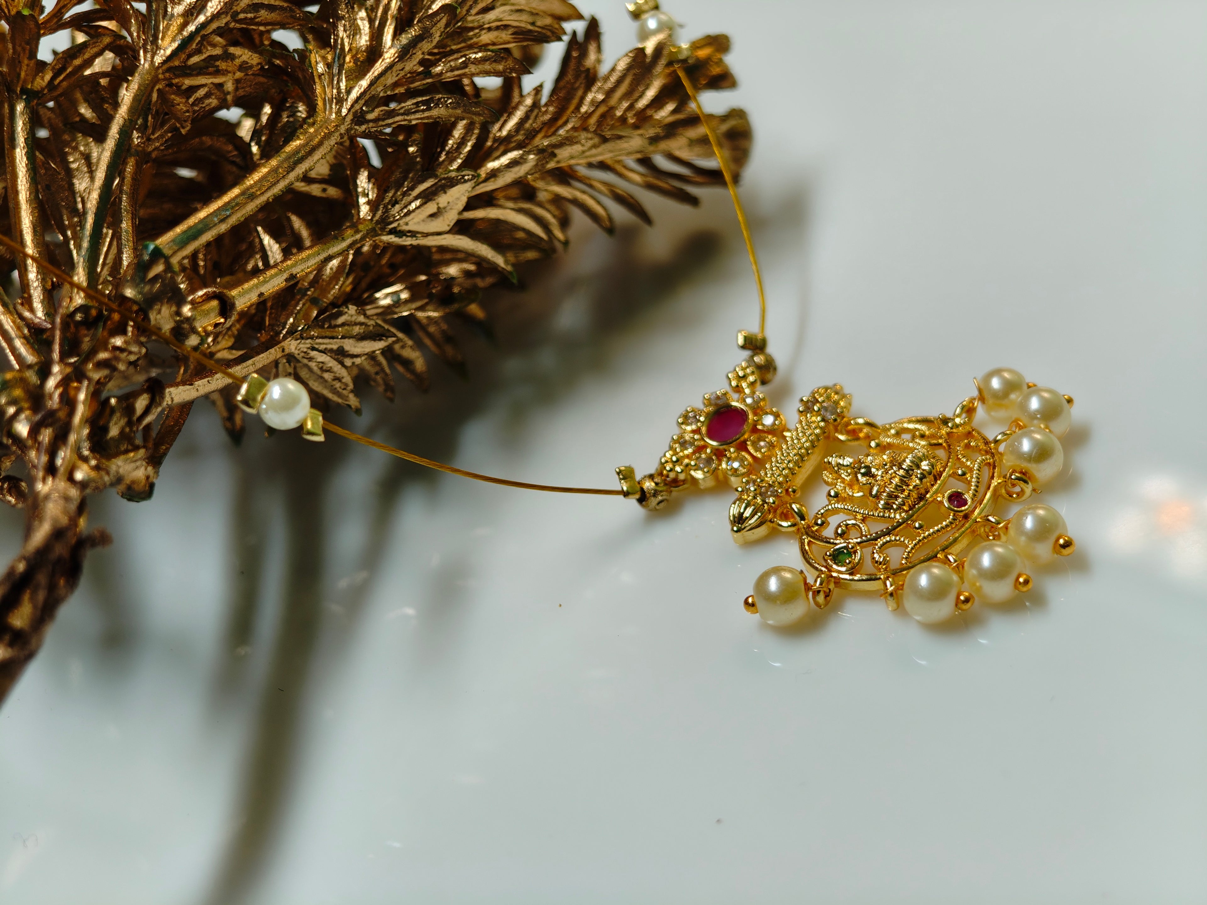 Traditional Lakshmi Pearl Pendant Necklace | Temple Style Gold-Plated Necklace for Women
