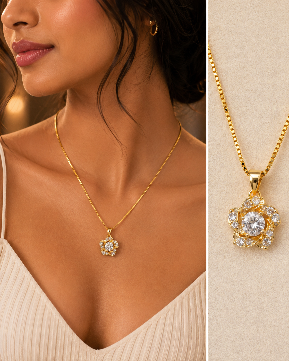 Anti-Tarnish Floral Crystal Pendant Necklace