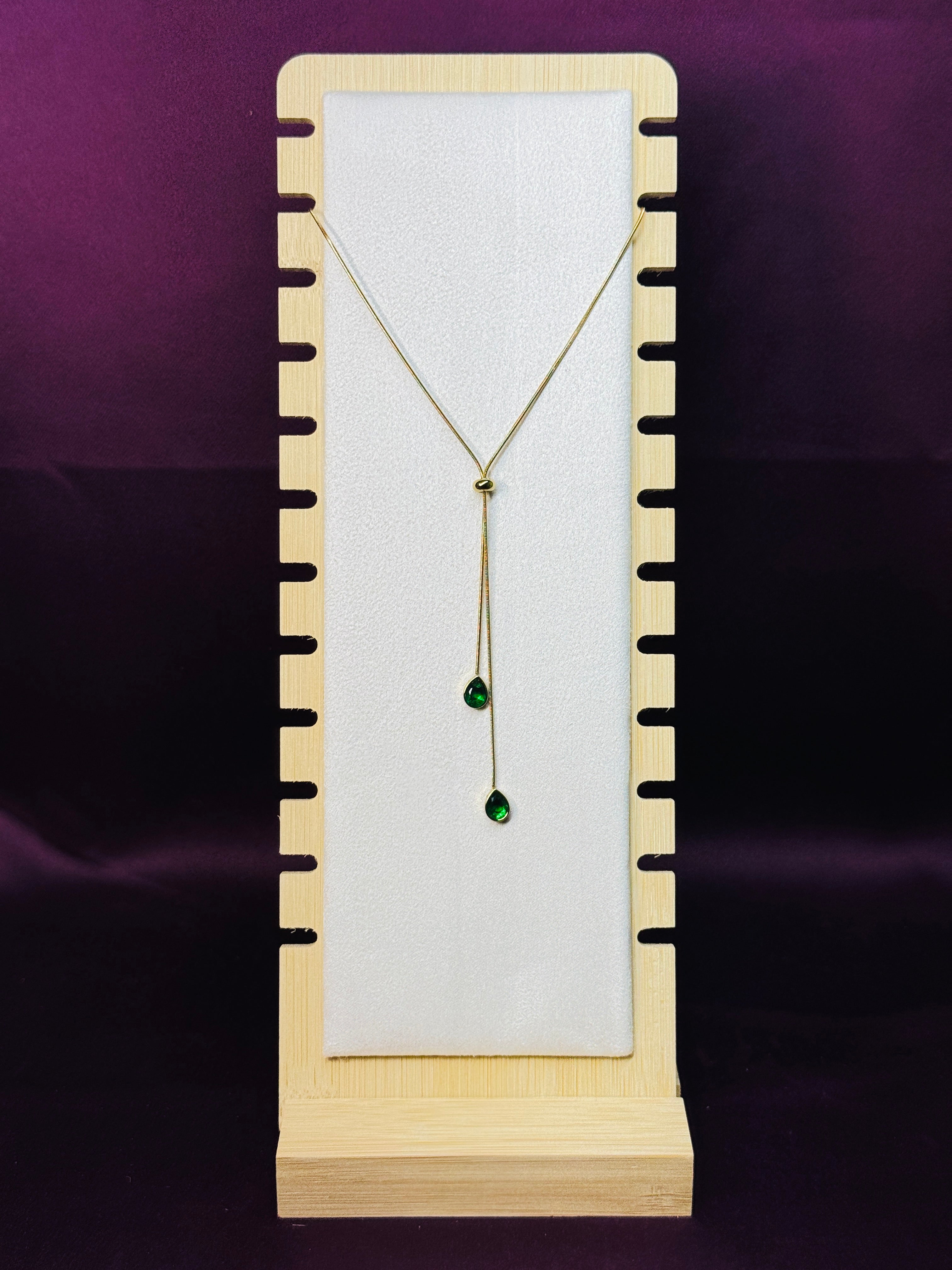 Emerald Drop Lariat Necklace | Anti-Tarnish Adjustable Y Necklace for Women