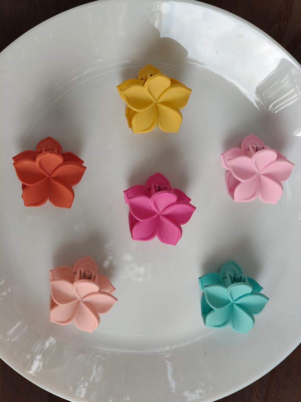 Mini Frangipani Flower Hair Claw Clip | Matte Floral Hair Clip for Girls & Women