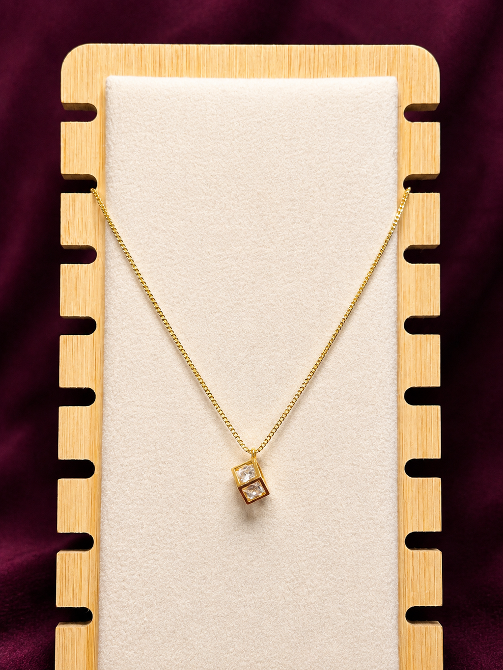 Anti-Tarnish Double Crystal Cube Pendant Necklace