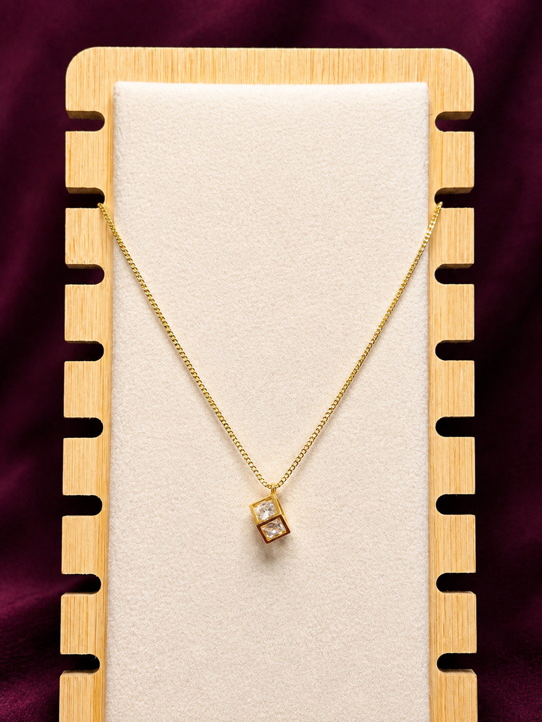 Anti-Tarnish Double Crystal Cube Pendant Necklace