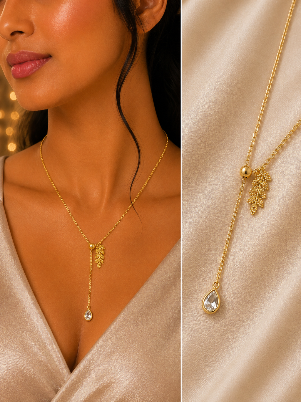 Golden Leaf Drop Lariat Necklace | Anti-Tarnish Adjustable Y Necklace for Women