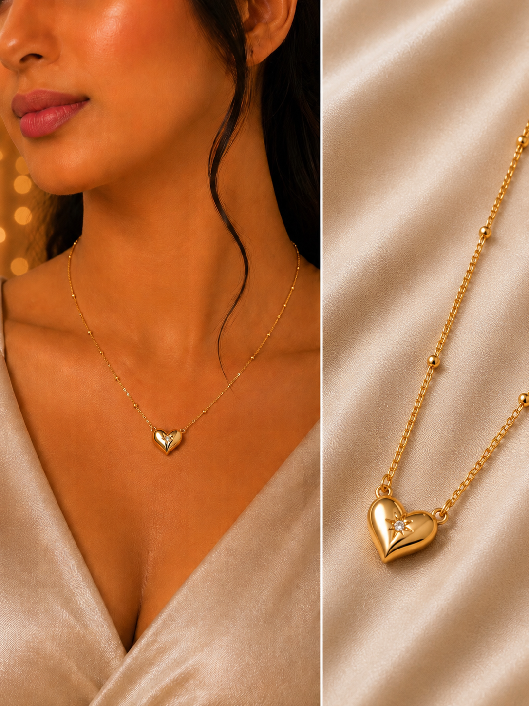 Tiny Heart Crystal Necklace | Anti-Tarnish Dainty Heart Necklace for Women
