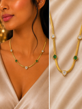 Emerald Charm Snake Chain Necklace | Anti-Tarnish Green & Crystal Station Necklace for Women