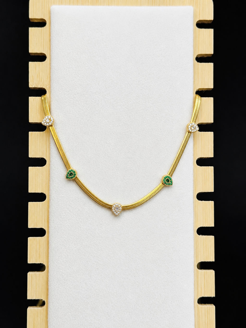 Emerald Charm Snake Chain Necklace | Anti-Tarnish Green & Crystal Station Necklace for Women