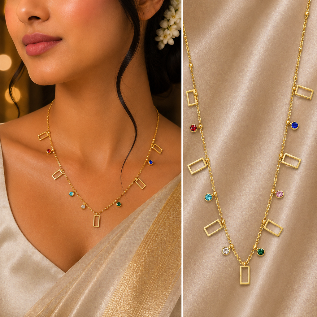 Aurora Multi-Charm Anti-Tarnish Necklace | Colorful Geometric Gold Necklace for Women