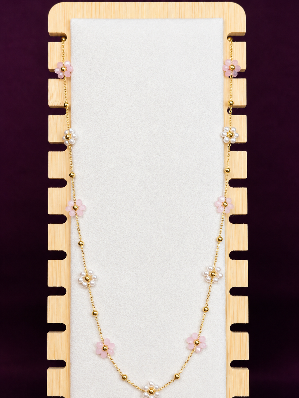 Blush Blossom Pearl Anti-Tarnish Floral Necklace | Gold Beaded Daisy Necklace for Womens