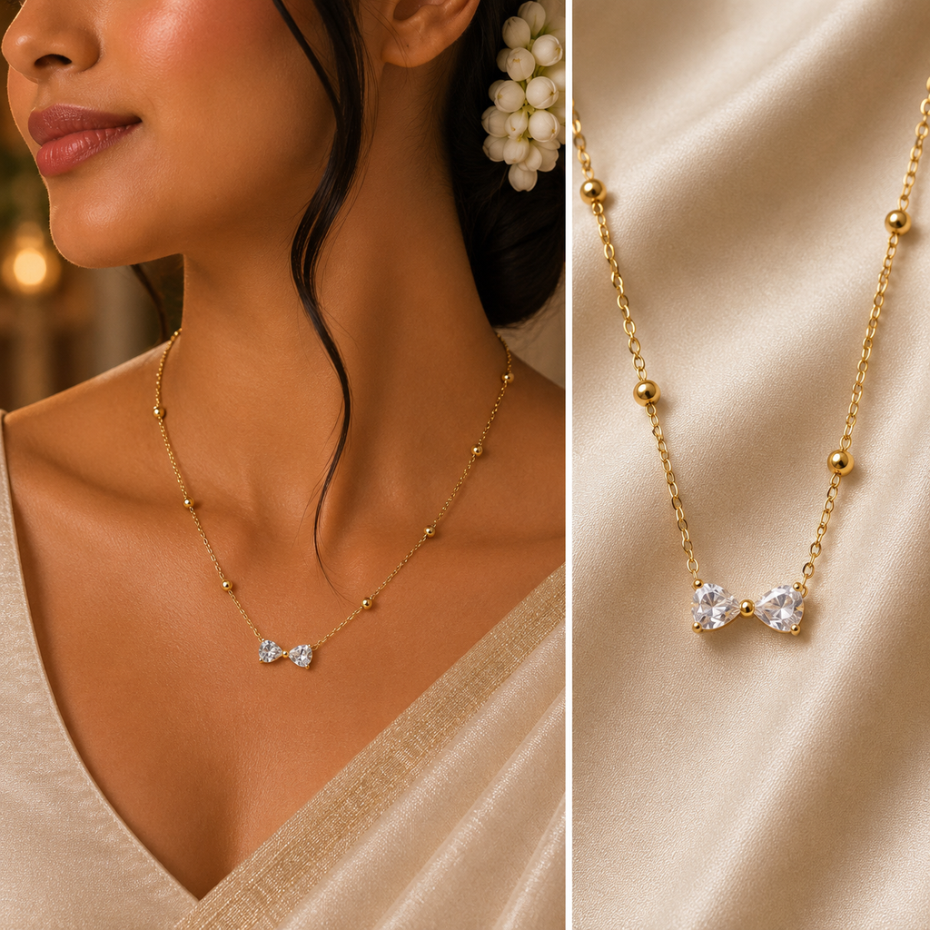 Anti-Tarnish Gold Bow Pendant Necklace | Dainty Minimalist Chain for Girls & Women