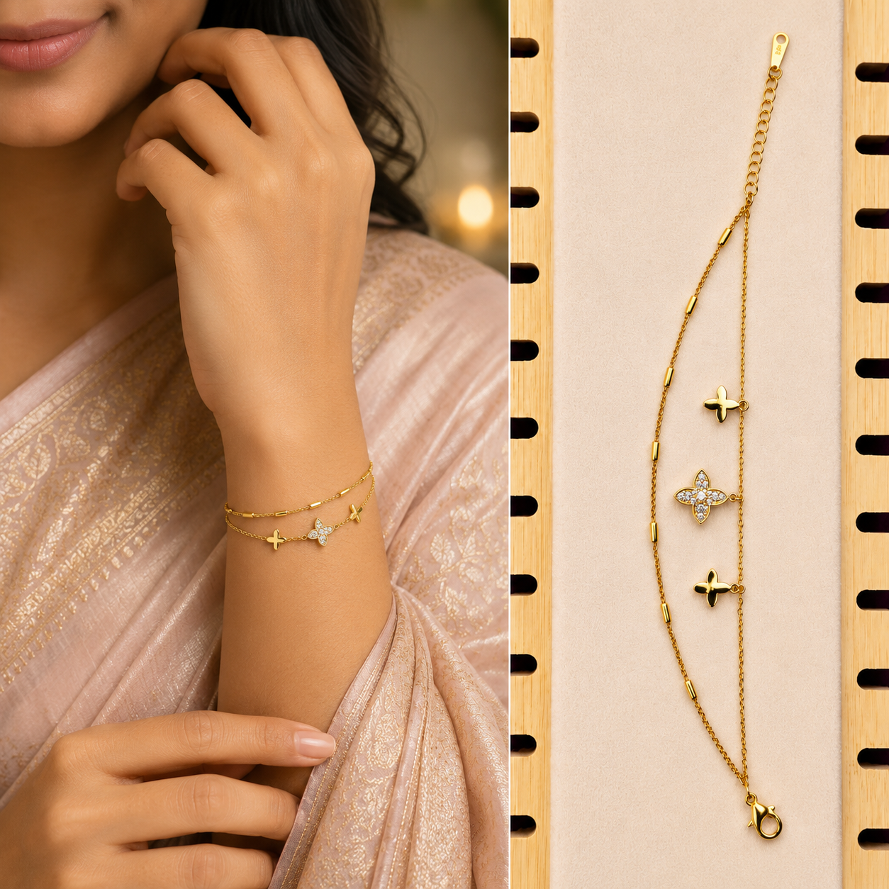 Luxury Clover Charm Anti-Tarnish 316L Stainless Steel Bracelet | Gold Adjustable Bracelet for Women