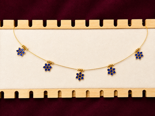 Anti-Tarnish Blue Floral Floating Necklace