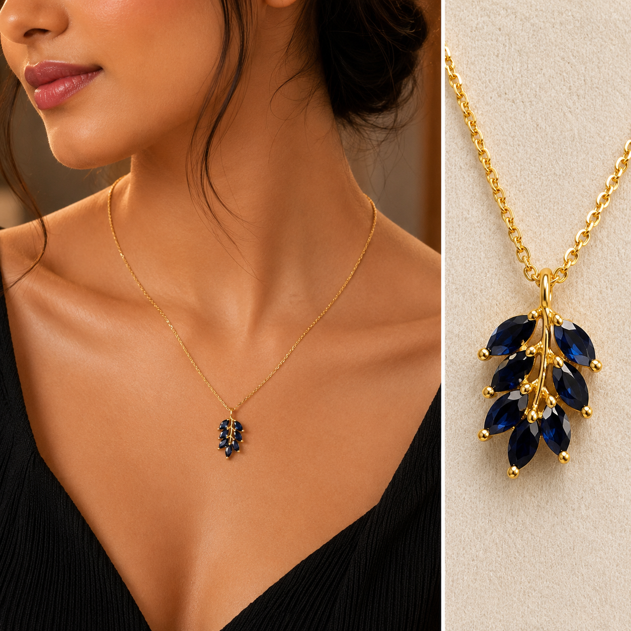 Anti-Tarnish Blue Leaf Pendant Necklace