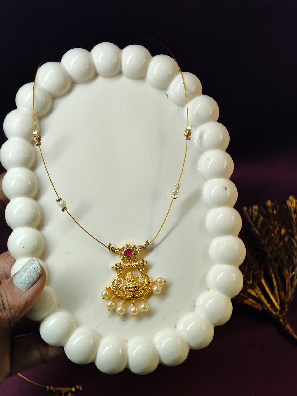 Traditional Lakshmi Pearl Pendant Necklace | Temple Style Gold-Plated Necklace for Women