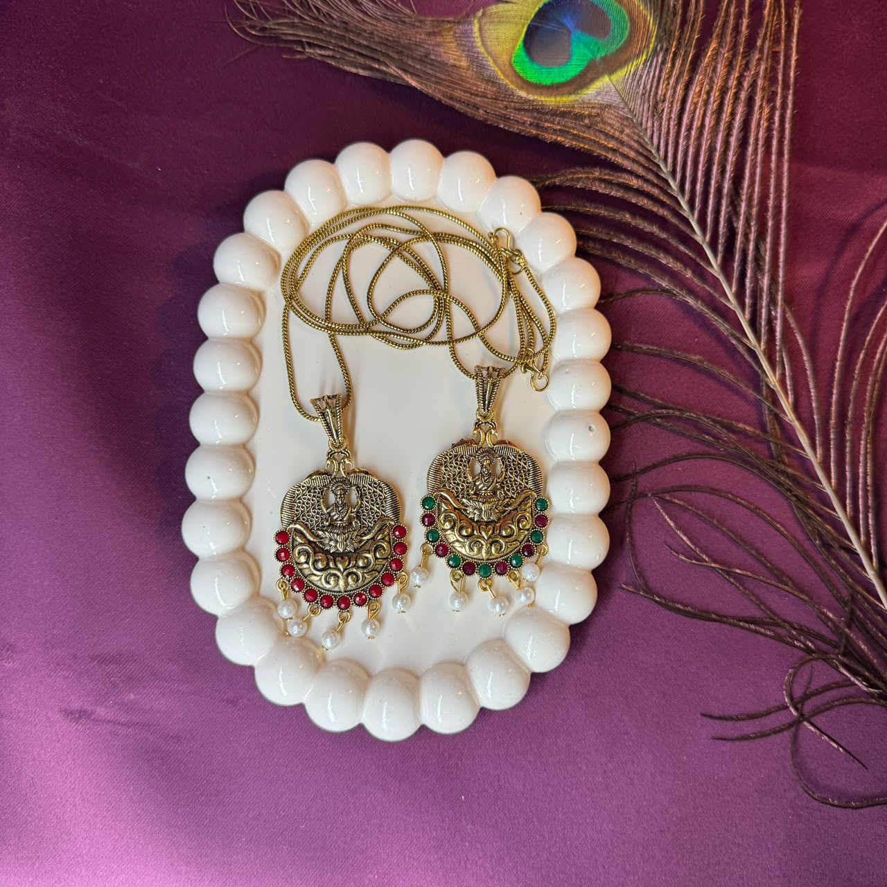 Lakshmi Temple Antique Gold Pendant Necklace | Traditional South Indian Necklace for Women