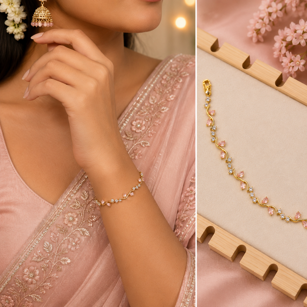Blush Pink Crystal Vine Bracelet