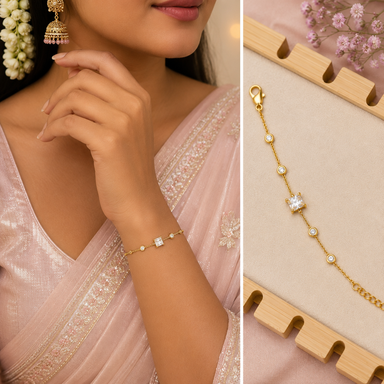 Minimalist Solitaire Crystal Gold Bracelet