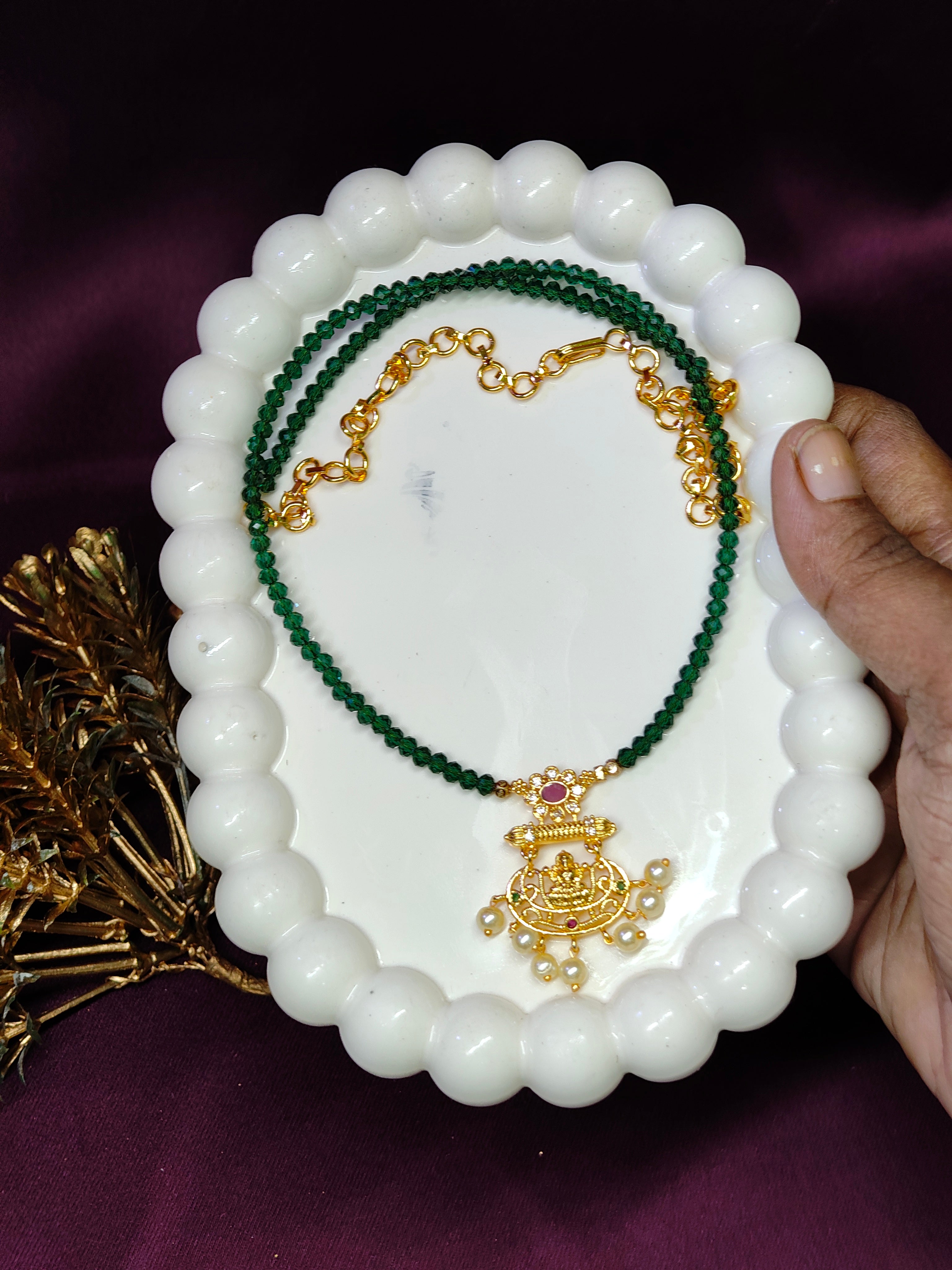 Green Crystal Lakshmi Dollar Invisible Chain