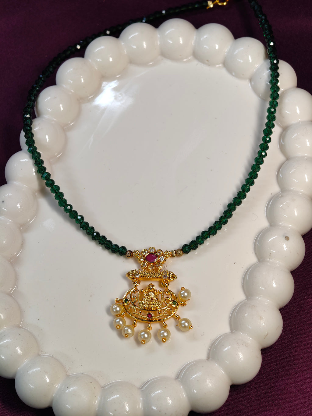 Green Crystal Lakshmi Dollar Invisible Chain