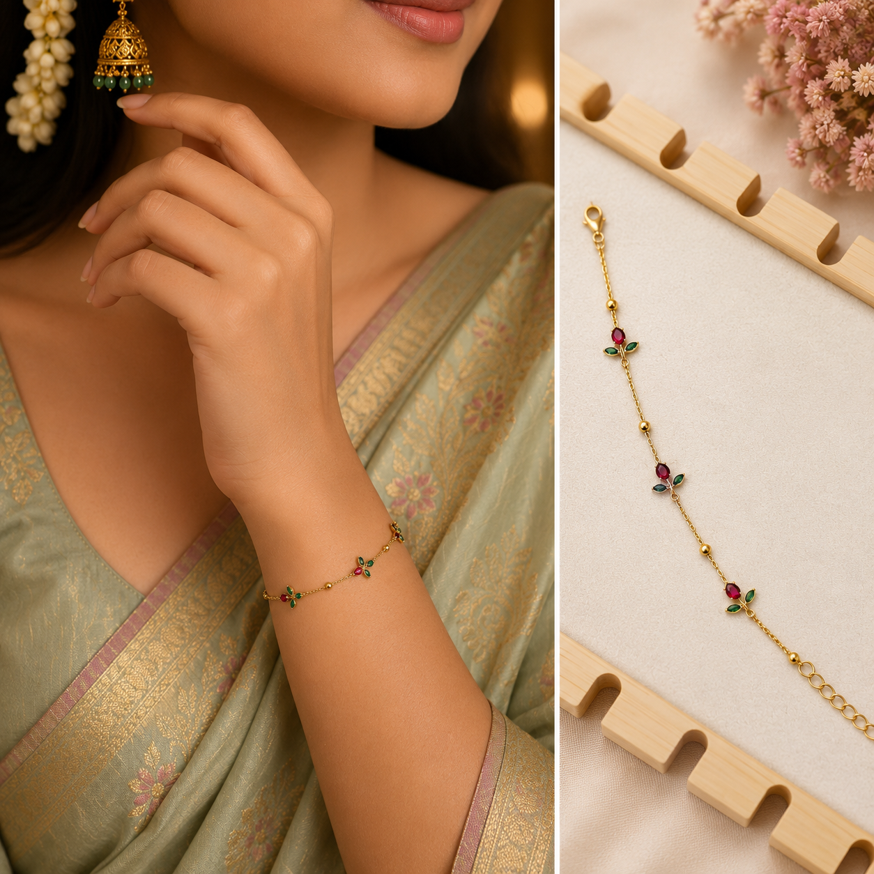 Dainty Crystal Floral Gold Bracelet
