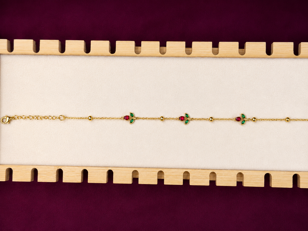 Dainty Crystal Floral Gold Bracelet